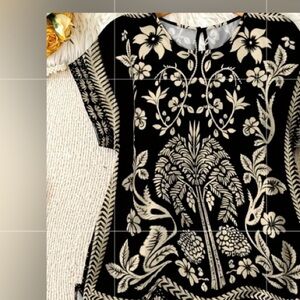 Chic Black and Cream Floral Women's Blouse